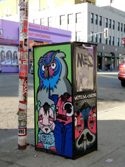 streetartsf:  News box. Nite Owl. Onedr. Telegraph Ave in Oakland, CA