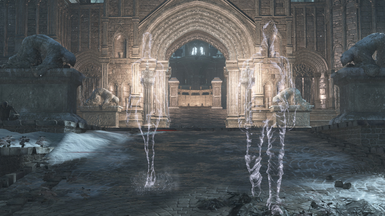 shrineofstorms:  The ghosts of the Dancer and (presumably) Vordt in Irithyll of the