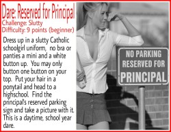 pussy-dare:  When I was in highschool I had acrush on the principal of my school.   Maybe I should have sent a photo like this.  You think he would have realized the sign referred to my pussy and not a parking space? 