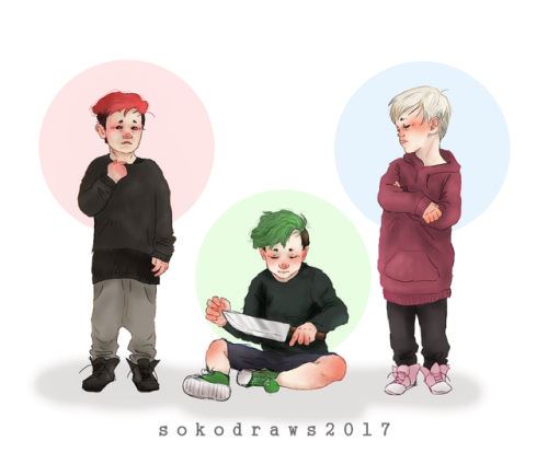 sokoistrying: i drew my designs of the unholy trinity as toddlers why? idk   instagram | twitter | y