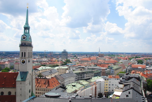 The view from the top of Munich’s glockenspiel/look out tower. It is quite the view of the cit