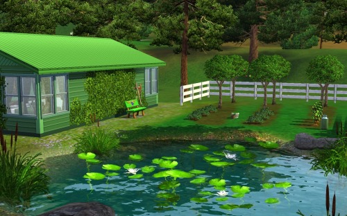 Green chalet by ihelenLot 30*30No CCDownload at ihelensims site