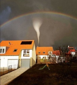 weatherevents:  Amazing phot of both a tornado and rainbow in Mainfranken, Germany (9.03.2017)  credit: deinradiogong 