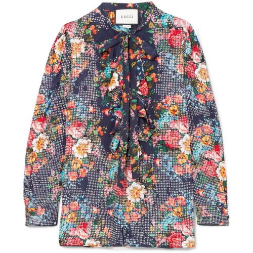 Gucci Josephine embellished floral-print silk-chiffon shirt ❤ liked on Polyvore (see more embellishe