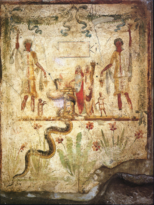 via-appia:Roman fresco from the house altar/lararium, House of Julius Polybius, Pompeii, 1st century