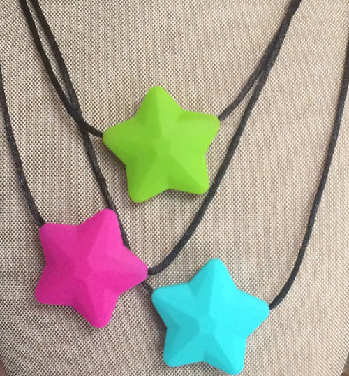 chire-gifts:Chewable Stim Toys Pack! first row: Flower Chewie Stim Necklace - $8.00Star Chewie Stim 