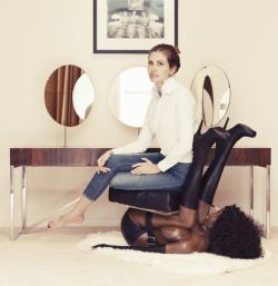 postracialcomments:  Today, Miroslava Duma’s new online magazine Buro 247 published an article on Russian socialite Dasha Zhukova. The illustration? A serene looking Zhukova sitting on a ‘black woman’ chair. The Editor-in-Chief of Garage magazine