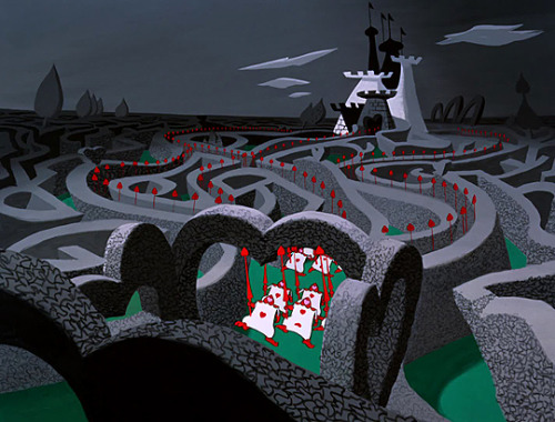 cinemamonamour: Amazing background art from Alice in Wonderland (1951). Color and Styling: Mary Blai