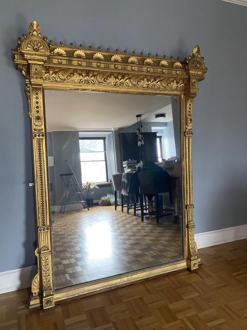 blondebrainpower:  Eastlake Victorian Gilded Mantle Mirror c.1870sApprox. 6 ft. tall x 4.5 ft. wide