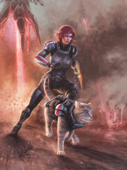 pixalry:  Mass Effect: Shepard and Wrex (the Cat)  Created by Martin Nancekievill 