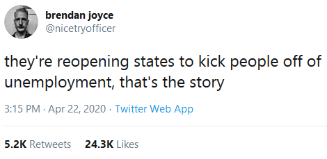 i-hate-chick-fil-a:  Deny problem  Admit problem, take no responsibility  Undermine those taking responsibility  Announce guidelines  Deny guidelines when followed Pass relief, dismantle oversight Delay SB/UI funds  Claim economy needs to reopen bc ppl