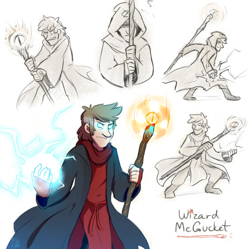 mistrel-fox:  I wanted to practice some action poses and suddenly felt like drawing jimsdeadbones‘ wizard McGucket. Love the design! <3