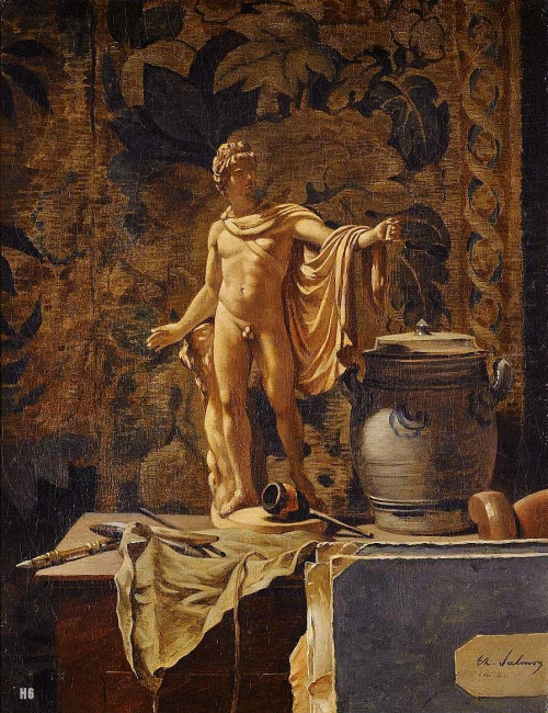 hadrian6:Still Life with the Apollo Belvedere. 19th.century. Theodore Frederic Salmon. French 1811-1876. oil/canvas. part of Gianni Versace art collection. Sotheby’s auction 2009. http://hadrian6.tumblr.com