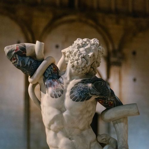 Italian artist Fabio Viale displayed tattooed marble sculptures in the Tuscan town of Pietrasanta.In