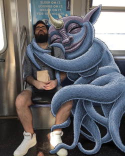 archiemcphee:  New York-based artist Ben Rubin has turned his morning commute on NYC subway trains into an awesome art project. For his ongoing Subway Doodle series Rubin uses his iPad to photograph fellow travelers on the subway platforms and inside