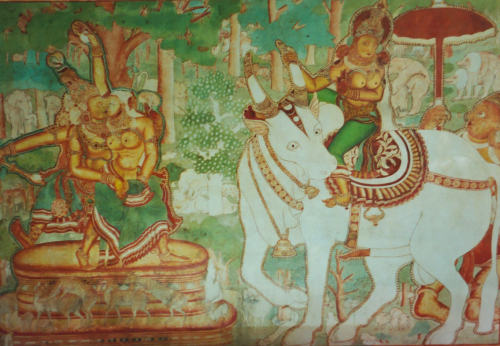 Shiva and Mohini, Parvati did not like the scene! Mattancherry palace murals