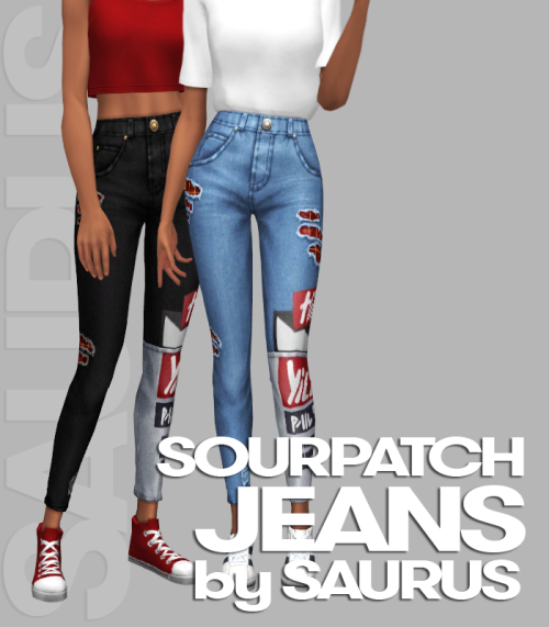 saurussims:✨Sourpatch Jeans✨Skinny jeans with rips and patches!BGC18 swatchesBoot compatibleAll LODs