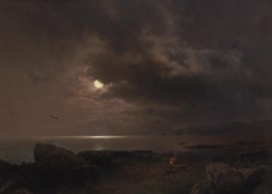 laclefdescoeurs:  A Bonfire in the Moonlight, Hermann Herzog 