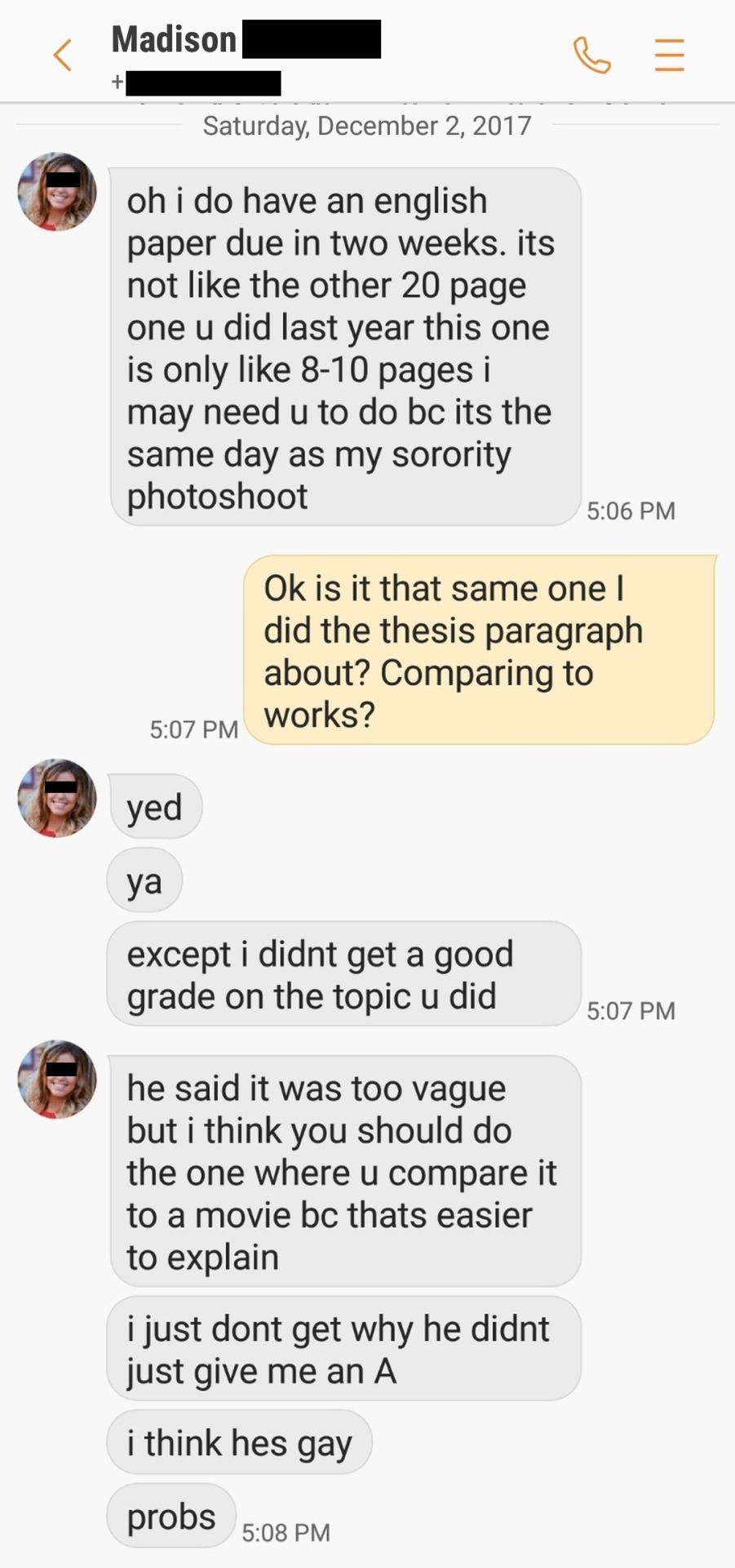I have to write her 10 page final english paper comparing themes from two works of