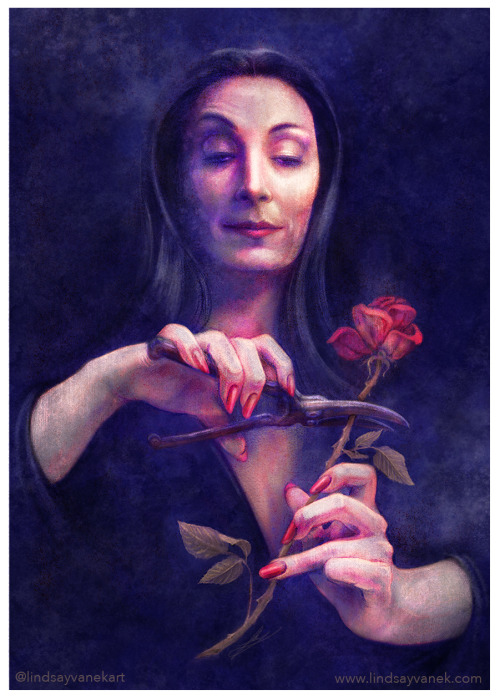 My tribute portrait of Anjelica Hustons’s Morticia Addams. When I was a little girl, I thought