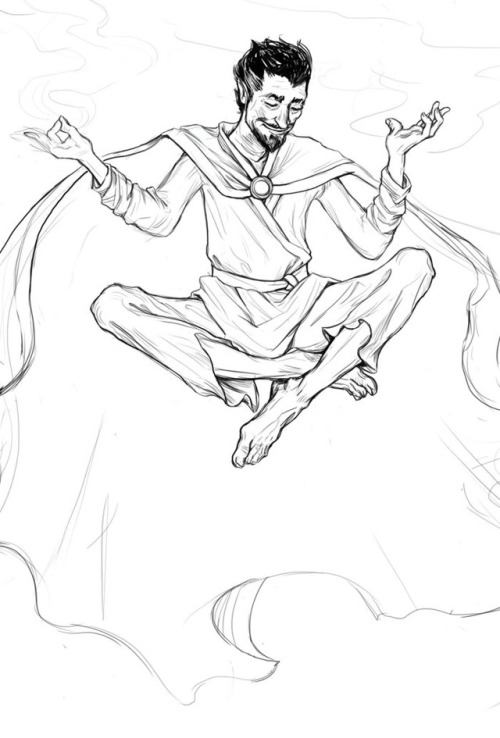 OMG a WIP! Barefoot, hippy Doctor Strange. This pic has everything I fear most in the world: Hands! 