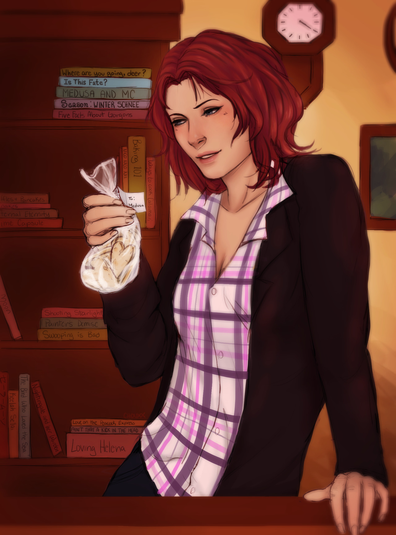 chouxx:I wonder what MC wrote to make Medusa so flustered?