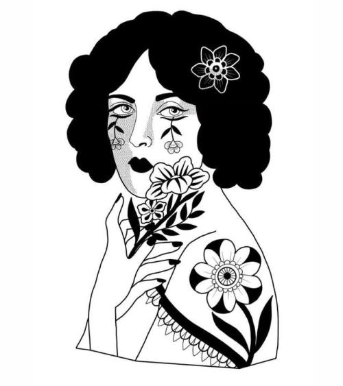 Id really love to tattoo this Demure lady #ladyhead #ladyheadtattoo #ladytattoo #dotworktattoo #flor