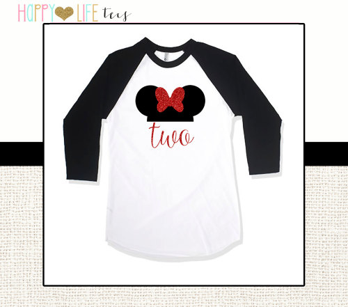 MINNIE Ears GLITTER Birthday T-Shirt- Second Birthday Shirt- 2nd Birthday- Minnie- BOW- Sparkle- Bir