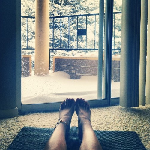 My first sight, post savasana #cozyyoga #bythefire #snow #yoga #grateful