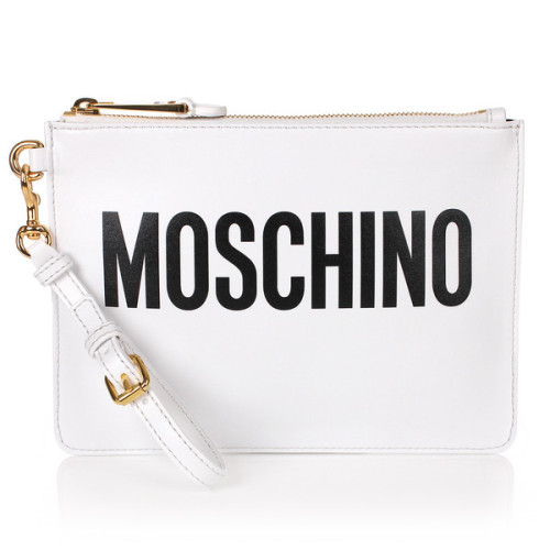 Moschino Logo Zip Pouch ❤ liked on Polyvore (see more hand bags)