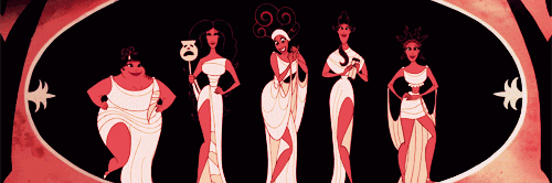 randommakings:  disney-rules:  So it turns out the muses have names! From left to right: Thalia: The muse of comedy Melpomene: The muse of tragedy Calliope: The muse of epic poetry Clio: The muse of history Terpsichore: The muse of dance (Info for