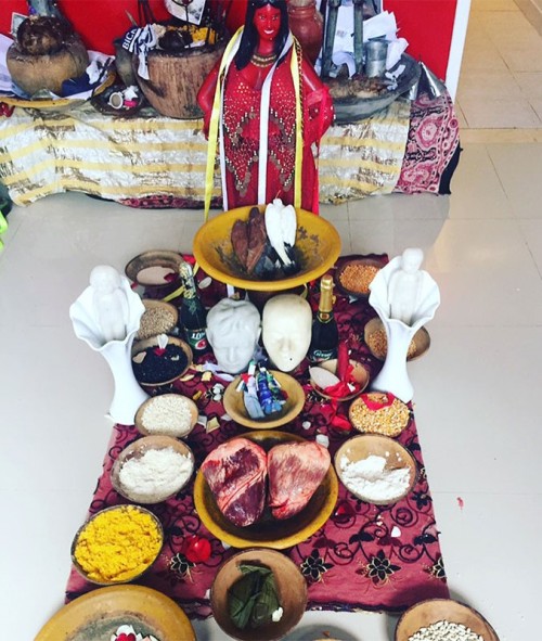 Offerings to Pomba Gira, asking for a “binding” of heart and head for a couple, Pombagir