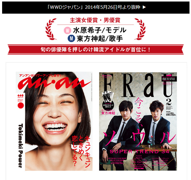 One of those weird coincidences: WWD Japan crowned the female and male stars with