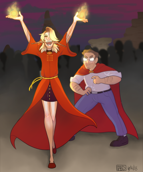 taz-ids:pee-bee-and-draw:“Hear that babe? We’re legends!”[ID] A full color drawing of Lup and Barry.