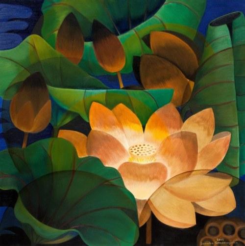 amare-habeo:Senaka Senanayake (Indian, b.1951) Dark Lotus,  2015Oil on canvas,  36 x 36 