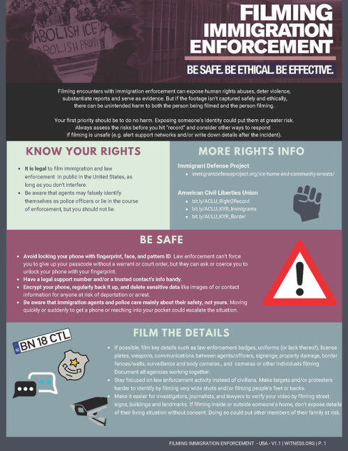 Witness ‍Filming encounters with Immigration and Customs Officials (ICE) and other immigration enfor