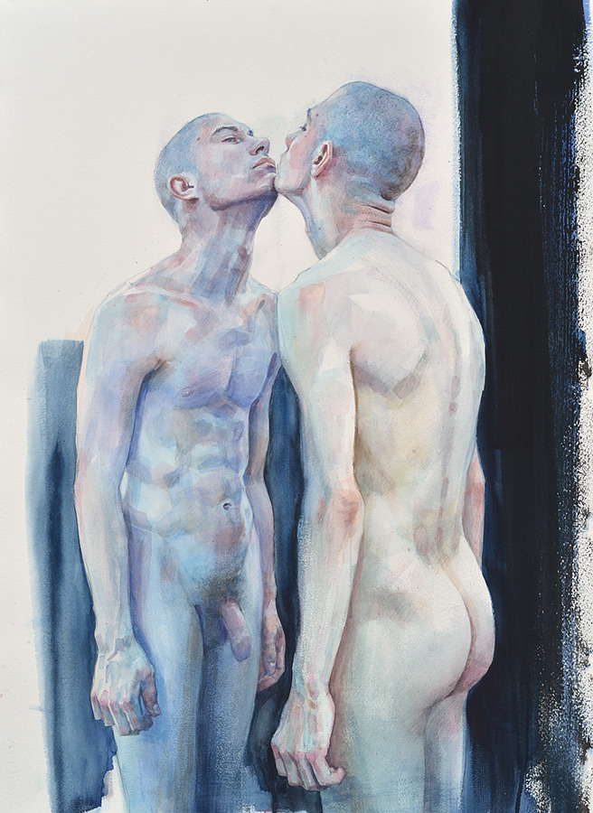 dobrazmianablr:    Daniel Barkley  Mirror Series II (Laurence, chin to chin)2013aquarelle/watercolour