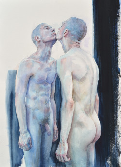 Dobrazmianablr:    Daniel Barkley  Mirror Series Ii (Laurence, Chin To Chin)2013Aquarelle/Watercolour