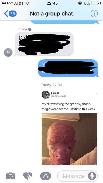 xactoe:  i was trying to send a picture to my friends but i accidentally sent it to my family group message instead and it was the worst possible one… 