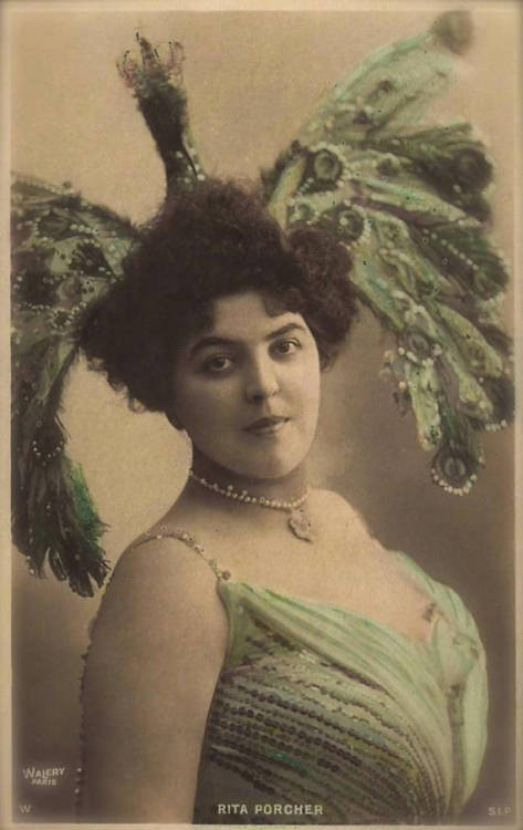 PEACOCK Headdress Edwardian Stage Actress Miss Rita Porcher Portrait by Walery of Paris… 1900s