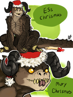 ask-a-humanoid-deathclaw: Christmas Deathclaw!