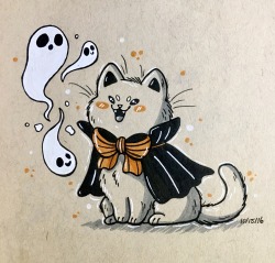 twelvepapercranes:  Tiny vampire cat for Inktober #15