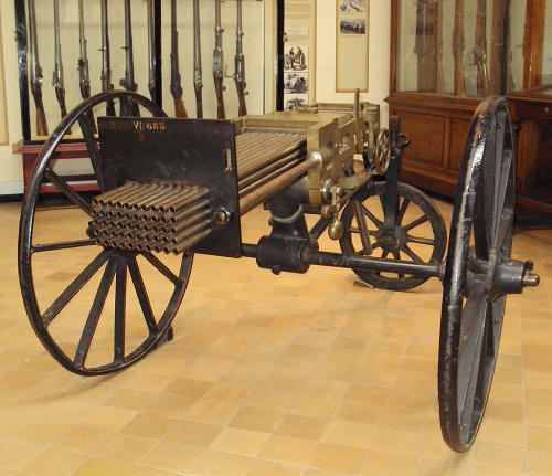 A 50 barrel volley gun created by Joseph Montigny of Belgium, mid 19th century.Currently on display 