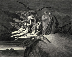 scribe4haxan:  Paradise Lost: “Hell” - Canto 21, lines 57-76 ~ Illustration by   Gustave Doré 