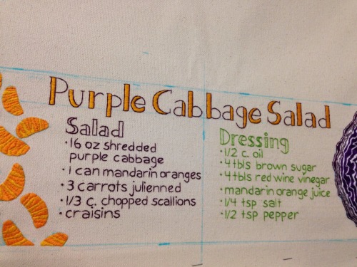 The purple cabbage salad is almost done, so I have started working on some pencil bags!