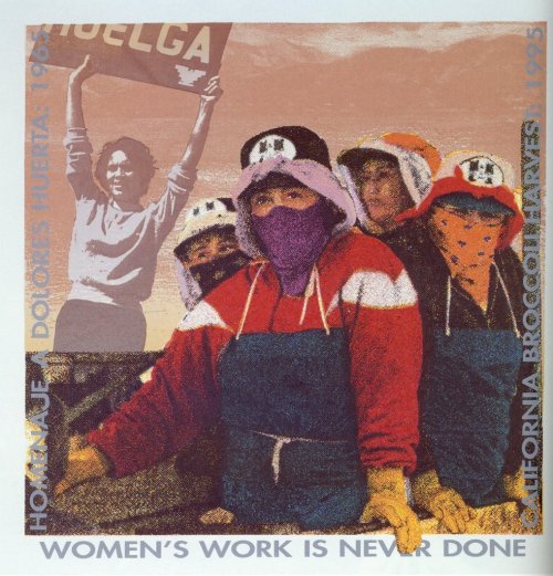 Yolanda López’s “Women’s Work Is Never Done” is a layered meditation on labor and power. At right, m