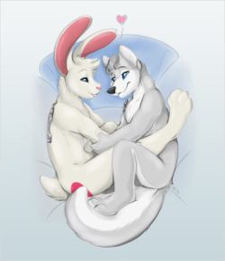 shadowthelynx:Cute Cuddles  Art By: KwiK Posted By: Bastian_Orriens  Thought I would at least give you oneD’aww, lookit these cuties &lt;3