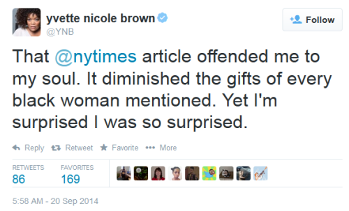 whatisthat-velvet:  securelyinsecure:  Yvette Nicole Brown Responds to the NY Times’s portrayal of Shonda Rhimes as an “Angry Black Woman”  I didn’t even see Yvette’s tweets..But yeah. This happened and Black twitter went in. 