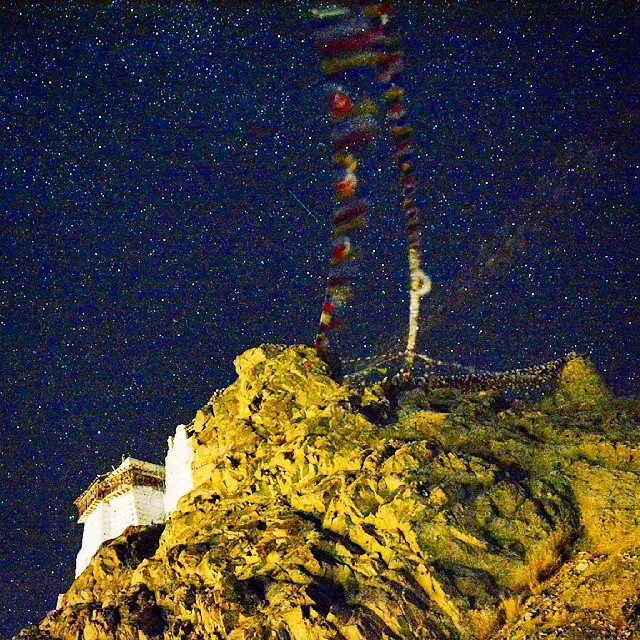 Monastery Near Khardungla Pass - With Prayer Flags Fluttering
(Picture taken in -15C conditions, with camera in bulb mode and 20 Sec of Exposure) (at Kardungla Pass)