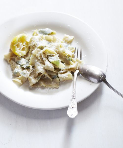 herb tagliatelle. egg dough, basil + parsley. prepared with a sauce of lemon, butter + pasta water.